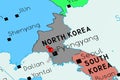 North Korea, Pyongyang - capital city, pinned on political map