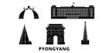 North Korea, Pyongyang flat travel skyline set. North Korea, Pyongyang black city vector illustration, symbol, travel