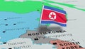 North Korea, Pyongyang - national flag pinned on political map