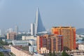 North Korea, Pyongyang. View of the city from above. Ryugyong Hotel