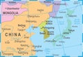 North Korea South Korea Japan China Russia Mongolia Map - Vector Illustration