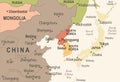 North Korea South Korea Japan China Russia Mongolia Map - Vintage Vector Illustration Royalty Free Stock Photo