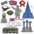 North Korea travel famous landmarks culture traditional tourist attractions vector icons