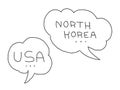 North Korea and USA dialogue bubble. International conflict. Hand drawn vector stock illustration.