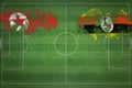 North Korea vs Uganda Soccer Match, national colors, national flags, soccer field, football game, Copy space