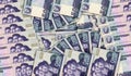 North Korea Won KPW 50 banknotes in a fan mosaic pattern 3d illustration