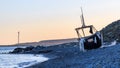 North Korean fishing schooner on the shore of Russky Island near the Far Eastern city of Vladivostok Royalty Free Stock Photo