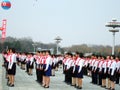 North Korean pioneer kids during military parade Royalty Free Stock Photo