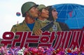 North Korean soldiers placard at the military parade in Pyongyang Royalty Free Stock Photo