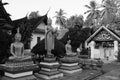 North Laos: Three buddhist statues in one of the 32 beautifull buddhist monastries in Luang Prabang