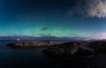 North lights Aurora Borealis seen from Atlantic Ocean road in winter night. Norwegian wintertime Royalty Free Stock Photo