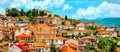 North macedonia. Ohrid. Different buildings and houses with red roofs on hill Royalty Free Stock Photo