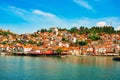 North macedonia. Ohrid. Different buildings and houses with red roofs on hill. View from lake Royalty Free Stock Photo