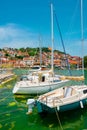 North macedonia. Ohrid. Different sail boats beside dock on ohrid lake Royalty Free Stock Photo