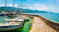 North macedonia. Ohrid. Different sail boats beside dock on ohrid lake Royalty Free Stock Photo