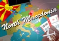 North Macedonia travel concept map background with planes, tickets. Visit North Macedonia travel and tourism destination concept.
