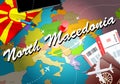 North Macedonia travel concept map background with planes, tickets. Visit North Macedonia travel and tourism destination concept.