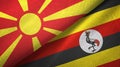 North Macedonia and Uganda two flags textile cloth, fabric texture