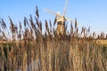 North Norfolk windmill seen through water reeds