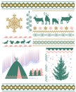 North patterns with animal and tree silhouettes. Royalty Free Stock Photo