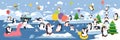 North pole Arctic family penguins activities with different emotions and poses