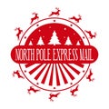 North pole express mail - round stamp design for letters or gifts.