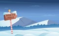 North pole road sign. Snowy background with snow trees night woods wonderland winter holidays vector cartoon Royalty Free Stock Photo