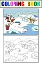 North Pole vector. Educational game for kids educational game. Arctic animals Color and black and white coloring. Royalty Free Stock Photo