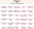 North Rhine-Westphalia (state (land) in Western Germany) cities outline skylines vector set