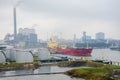 Hafnia America Cargo ship outside industrial area on North Sea Canal Royalty Free Stock Photo