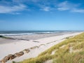 North Sea coast with deserted beach, breakwaters and dunes, West Frisian island Vlieland, Netherlands Royalty Free Stock Photo