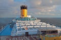 North Sea, Norway - Jul 08, 2018: Deck of cruise liner at sunset Royalty Free Stock Photo