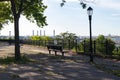 North Shore Esplanade Park in St. George of Staten Island with an Empty Bench along the Waterfront