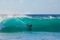 North Shore Oahu Hawaii 10 20 2015 Body Boarder rides on a Wave on the North Shore of Oahu Hawaii