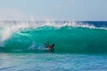 North Shore Oahu Hawaii 10 20 2015 Body Boarder rides on a Wave on the North Shore of Oahu Hawaii