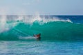 North Shore Oahu Hawaii 10 20 2015 Body Boarder rides on a Wave on the North Shore of Oahu Hawaii