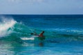 North Shore Oahu Hawaii 10 20 2015 Body Boarder rides on a Wave on the North Shore of Oahu Hawaii