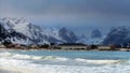 Ramsberg on Flakstad island on the Lofoten islands in winter at sunset