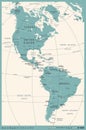 North And South America Map - Vintage Vector Illustration