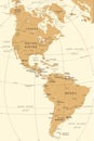 North And South America Map - Vintage Vector Illustration
