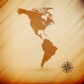 North and South America map, wooden design