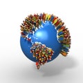 North and South America Population, World Globe with stylized human figures, Africa Royalty Free Stock Photo