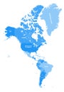 North and South America vector political map in tints of soft blue Royalty Free Stock Photo