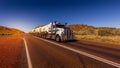 Roadtrain on the Stuart highway with beautiful light Royalty Free Stock Photo