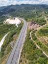 Birds eye view aerial of the toll road highway Mountains and hills Jamaica