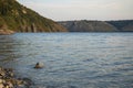 North summer landscape in Norway wilderness scenic view of sea bay calm waters area surrounded by gorgeous picturesque moody hill