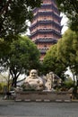 North temple pagoda with Budai or Hotei statue, Suzhou China Royalty Free Stock Photo