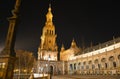 The north tower at Plaza de Espana Seville by night Royalty Free Stock Photo