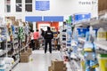 NORTH VANCOUVER, BC, CANADA - MAR 19, 2020: A security guard watches over shoppers at a local supermarket stocking up on Royalty Free Stock Photo