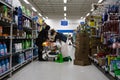 NORTH VANCOUVER, BC, CANADA - MAR 19, 2020: Shoppers at a local supermarket stocking up on groceries in anticipation of Royalty Free Stock Photo